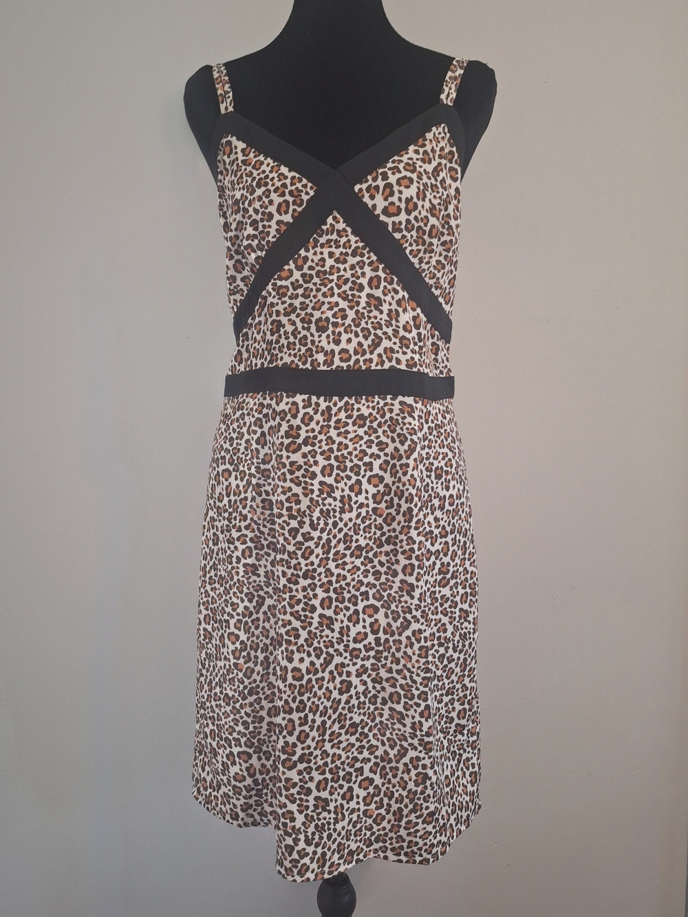 bebe Leopard Print Short Dress with Black Trim